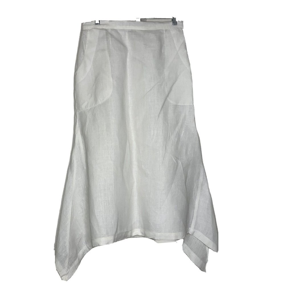MoSaic USA Linen Skirt Womans 30" Elastic Waist White w/Pockets Hi-Lo Hem